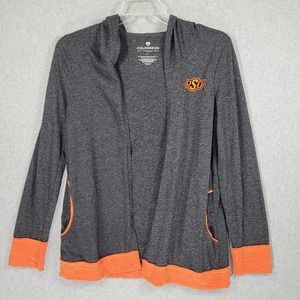 Oklahoma State University Hoodie Womens Large Heather Grey Orange Cowboys Pocket
